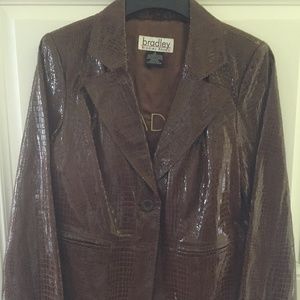 Bradley Bayou Croco Embossed Patent Leather Blazer/Pockets/Cognac/Size M/NWOT!!!
